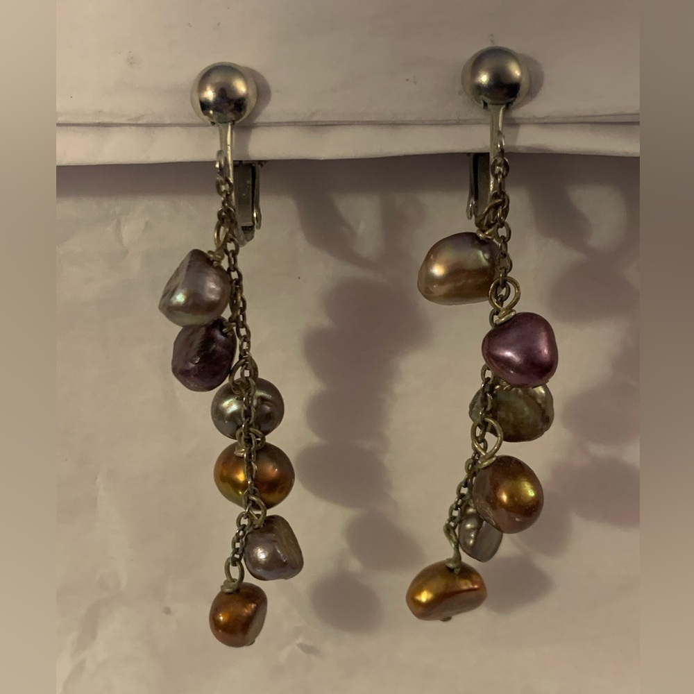 Multi-Color Faux Pearl Drop Clip On Earrings